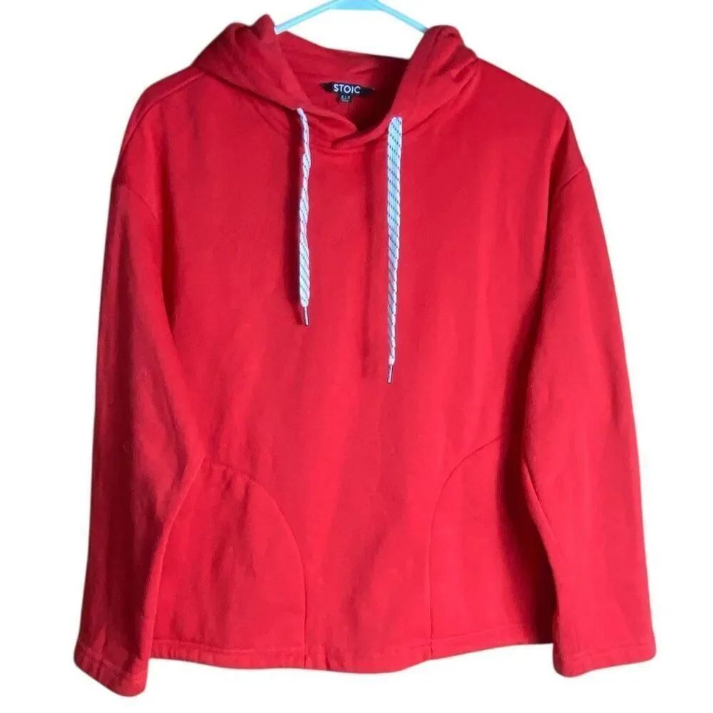 Stoic Pullover Hoodie Fleece Kangaroo Pocket Red Women S Athleisure Cozy